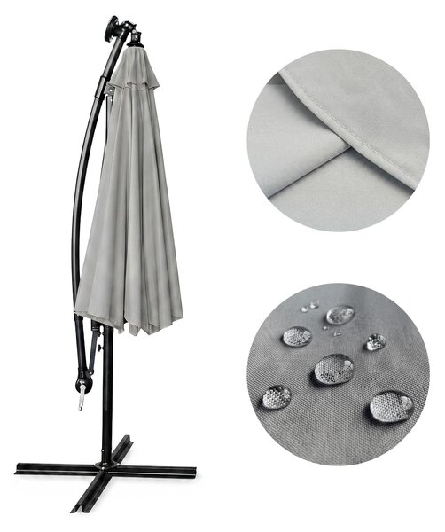 Ak furniture Zahradní slunečník MILIN s LED osvětlením 300 cm světle šedý