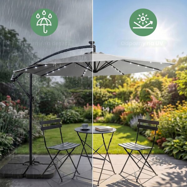 Ak furniture Zahradní slunečník MILIN s LED osvětlením 300 cm světle šedý