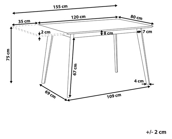 Rozkládací jídelní stůl MEDIO Bílá 120/155 cm 80 cm