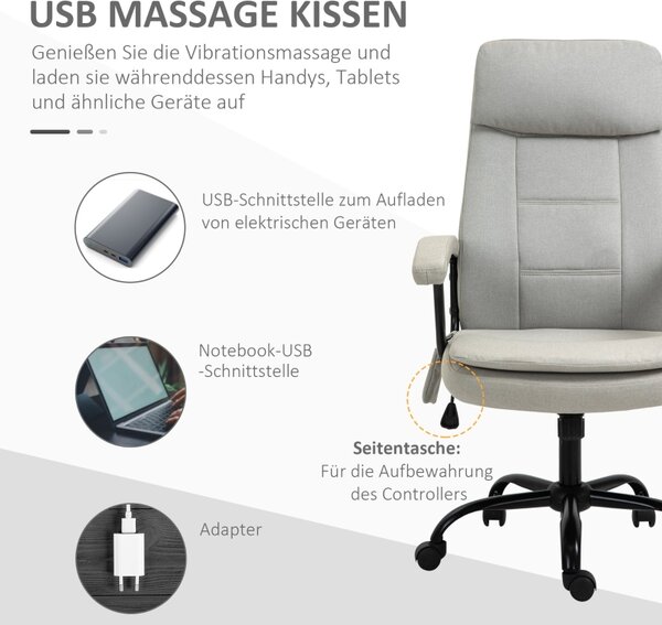 Masážní kancelářská výškově nastavitelná otočná židle, ergonomická, béžová 63 x 70 x 112-121 cm 921-308BG