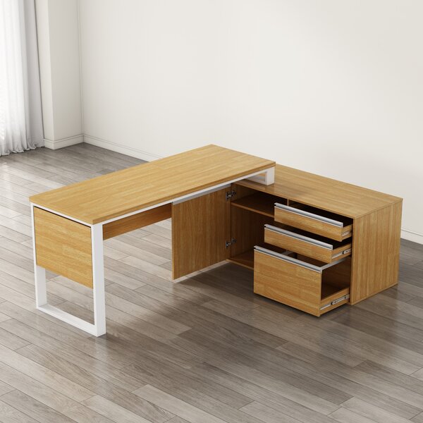 Rohový kancelářský stůl s komodou Houseland Nuvia Home 04 194 cm dub/bílý