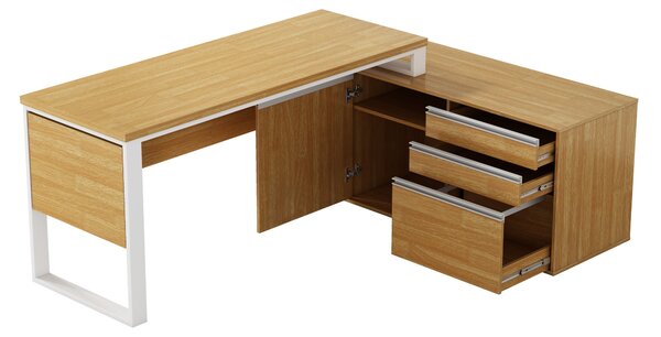 Rohový kancelářský stůl s komodou Houseland Nuvia Home 04 194 cm dub/bílý