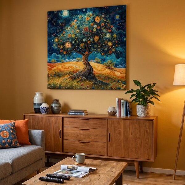 Obraz na plátně - Strom života Gogh vesmírný FeelHappy.cz Velikost obrazu (šířka x výška): 40 x 40 cm