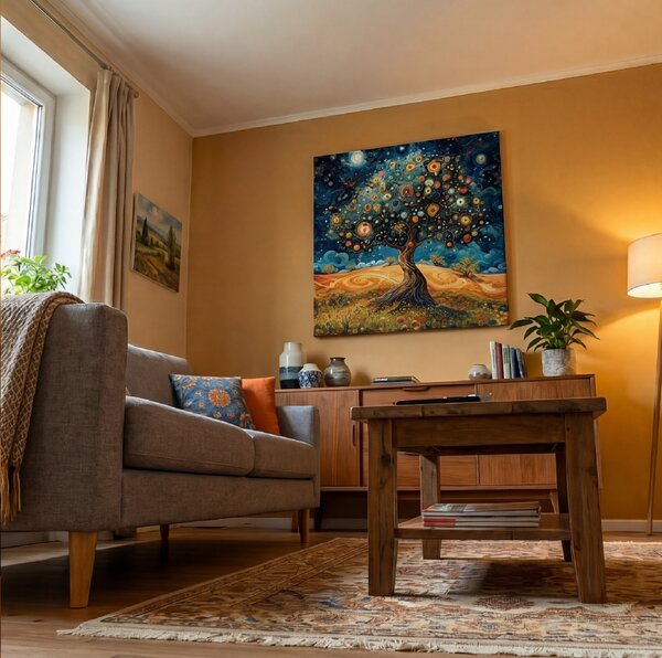 Obraz na plátně - Strom života Gogh vesmírný FeelHappy.cz Velikost obrazu (šířka x výška): 40 x 40 cm