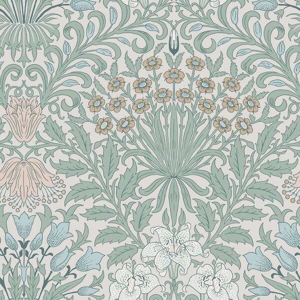 Vliesová tapeta na zeď, zelená, růžová, květiny, listy, 140496, William Morris at Home vol. 2