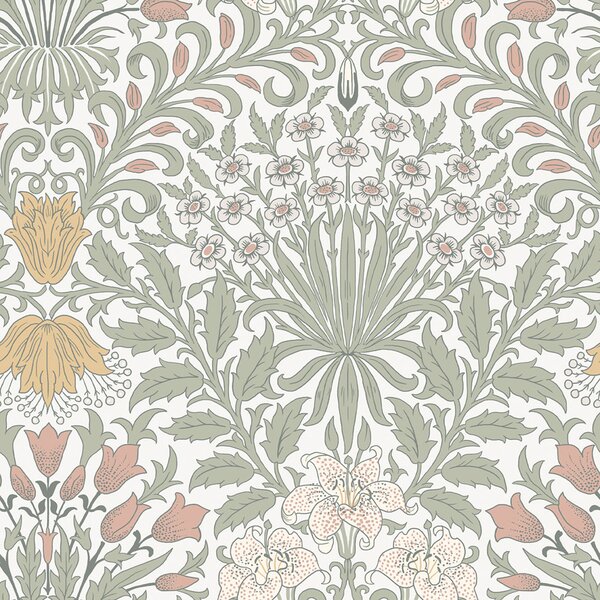 Vliesová tapeta na zeď, šedá, růžová, květiny, listy, 140497, William Morris at Home vol. 2