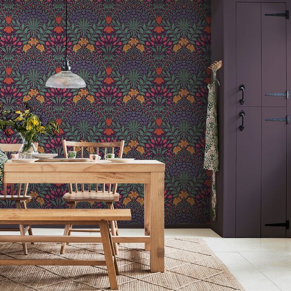 Vliesová tapeta na zeď, fialová, zelená, květiny, listy, 140498, William Morris at Home vol. 2