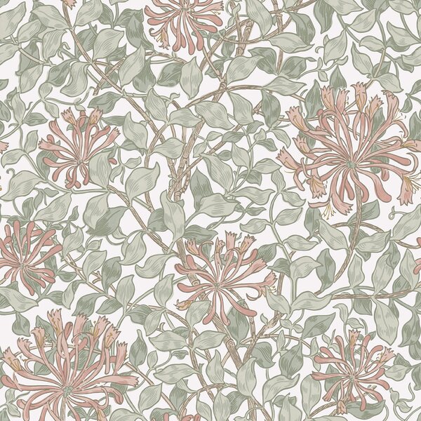 Vliesová tapeta na zeď, olivová, růžová, květiny, listy, 140488, William Morris at Home vol. 2