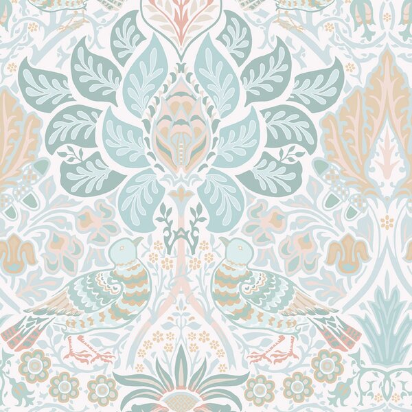 Vliesová tapeta na zeď, šedá, zelená, květiny, ptáci, 140479, William Morris at Home vol. 2