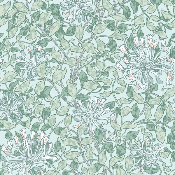 Vliesová tapeta na zeď, zelená, bílá, květiny, listy, 140485, William Morris at Home vol. 2