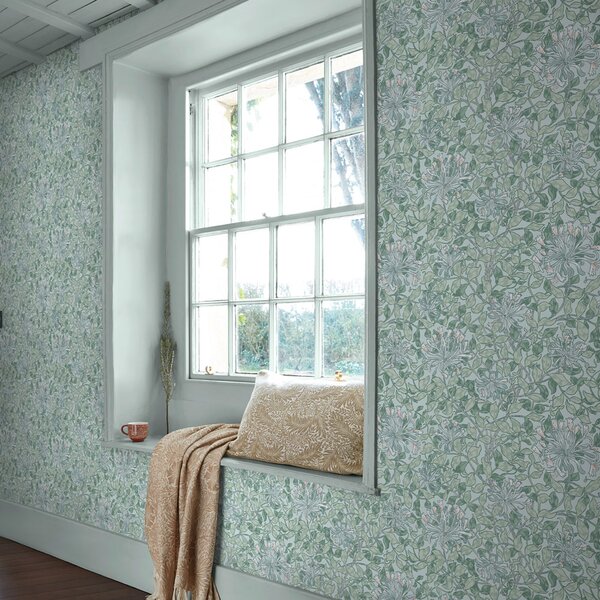 Vliesová tapeta na zeď, zelená, bílá, květiny, listy, 140485, William Morris at Home vol. 2