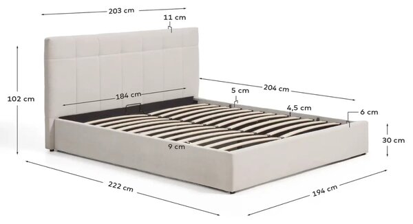 Kave Home Béžová dvoulůžková postel Darnela 180 x 200 cm s úložným prostorem