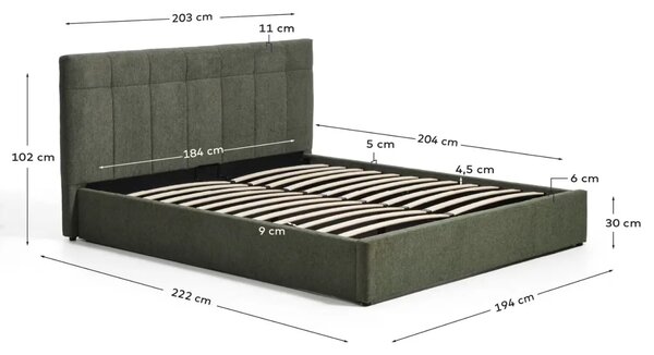 Kave Home Zelená dvoulůžková postel Darnela 180 x 200 cm s úložným prostorem