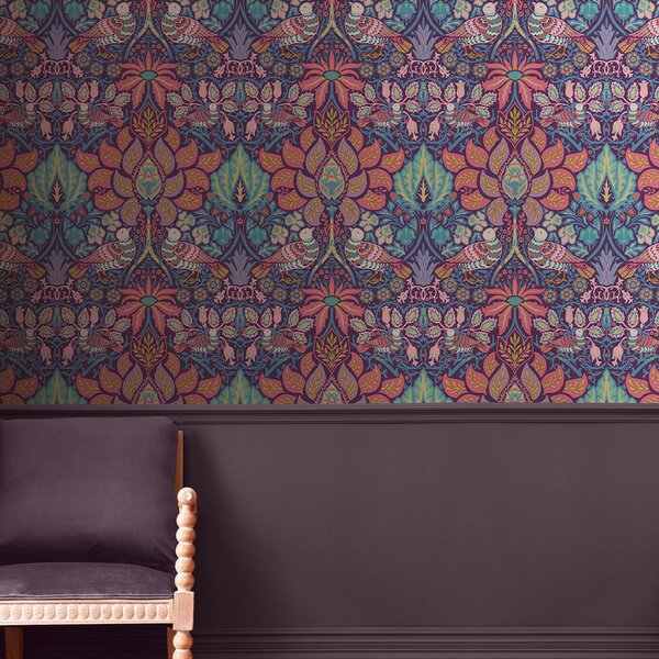 Vliesová tapeta na zeď, fialová, růžová, květiny, ptáci, 140478, William Morris at Home vol. 2