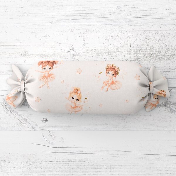 Biante Dětský polštář válec bonbon Sandra SA-759 Malé baletky na bledě růžovém 15x40 cm