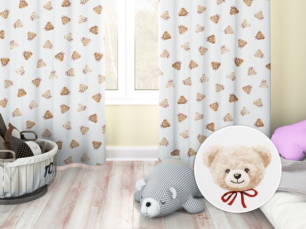Biante Dětský bavlněný závěs Sandra SA-761 Plyšoví medvídci s mašličkami na bílém 150x140 cm
