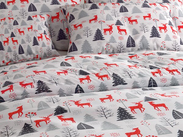 Flanelové povlečení RED DEERS AND TREES bílé Rozměr povlečení: 2 ks 70 x 90 cm | 200 x 220 cm
