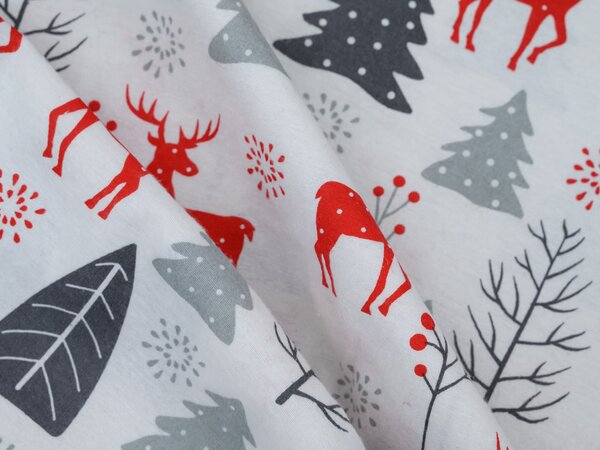 Flanelové povlečení RED DEERS AND TREES bílé Rozměr povlečení: 2 ks 70 x 90 cm | 200 x 220 cm