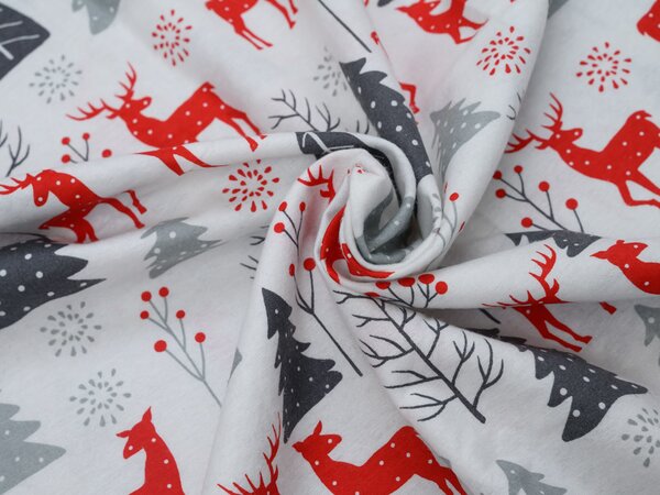 Flanelové povlečení RED DEERS AND TREES bílé Rozměr povlečení: 2 ks 70 x 90 cm | 200 x 220 cm