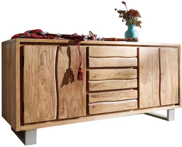 DELIFE Komoda Live-Edge 147 cm akácie přírodní 3 zásuvky 2 dvířka