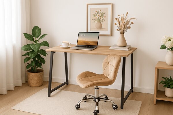 Set do pracovny ZARIMO stůl 80x40 cm dub sonoma + křeslo AVOLA VELVET světle hnědé
