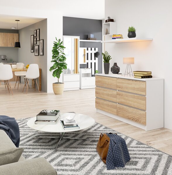 Ak furniture Komoda Rollo K 140 cm bílá/dub sonoma