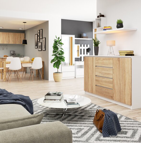 Ak furniture Komoda Tove K 160 cm bílá/dub sonoma