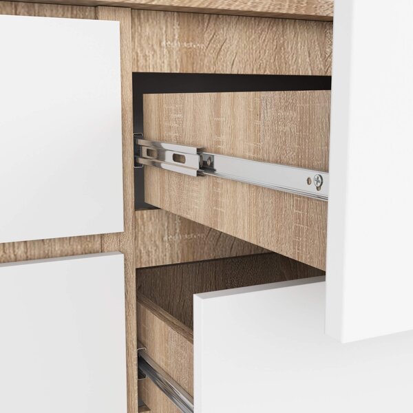 Ak furniture Komoda Kuba 120 cm 6 šuplíků dub sonoma/bílá