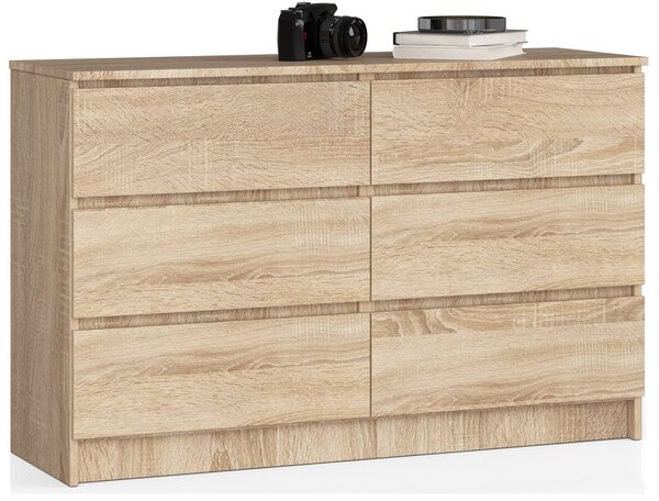 Ak furniture Komoda Kuba 120 cm 6 šuplíků dub sonoma