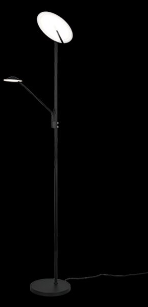 Trio 425610232 LED stojací svítidlo Brantford 1x30W+6,5W | 3500lm+650lm | 2700K+3000K+4000K - stmívatelné, oddělené vypínače, paměťová funkce, černá