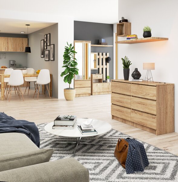 Ak furniture Komoda Kuba 120 cm 6 šuplíků dub sonoma
