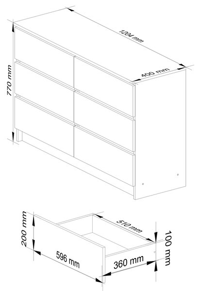 Ak furniture Komoda Kuba 120 cm 6 šuplíků dub sonoma