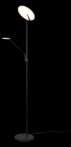 Trio 425610232 LED stojací svítidlo Brantford 1x30W+6,5W | 3500lm+650lm | 2700K+3000K+4000K - stmívatelné, oddělené vypínače, paměťová funkce, černá