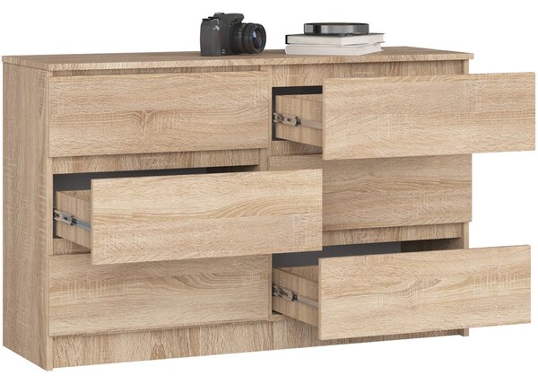 Ak furniture Komoda Kuba 120 cm 6 šuplíků dub sonoma