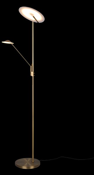 Trio 425610204 LED stojací svítidlo Brantford 1x30W+6,5W | 3500lm+650lm | 2700K+3000K+4000K - stmívatelné, oddělené vypínače, paměťová funkce, mosaz