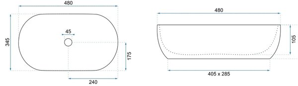 Rea Amelia Warm, umyvadlo na desku 480x345x135 mm, imitace kamene, REA-U3001