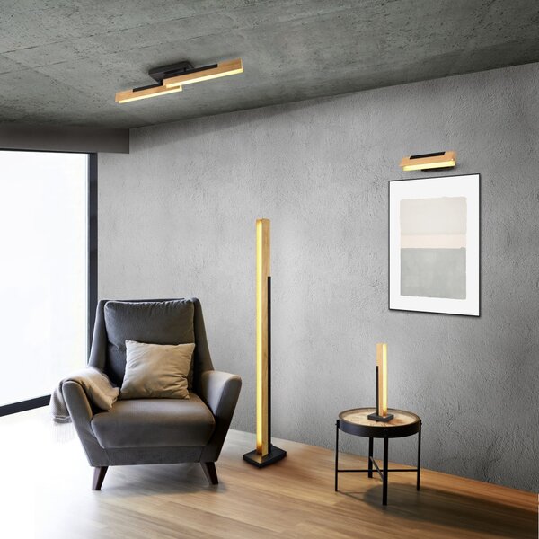 Trio 441610132 LED stojací svítidlo Kerala 1x16W | 1950lm | 3000K - 4 fázový dotykový stmívač, černá, dřevo