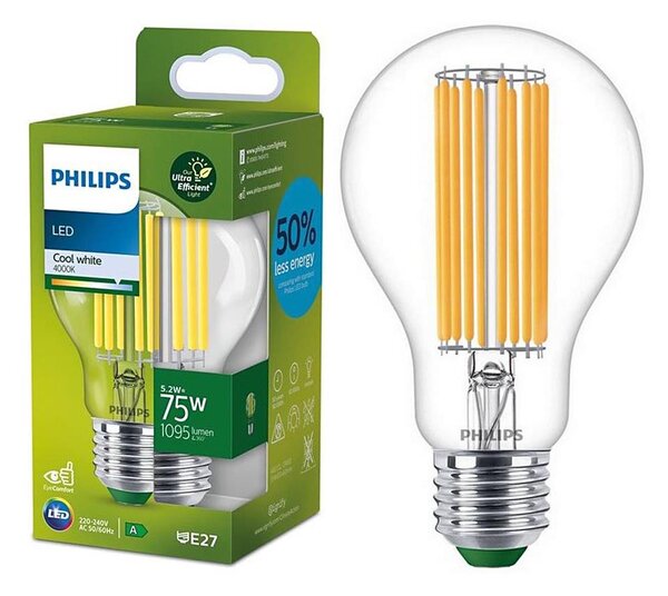 LED Žárovka FILAMENT Philips A60 E27/5,2W/230V 4000K