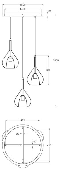 Fabas Luce 3481-47-297 - Lustr na lanku LILA 3xE27/40W/230V zlatá/šedá/čirá