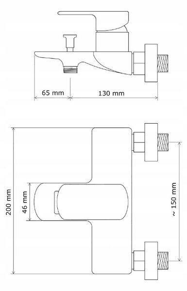 Gamma Cubic, nástěnná vanová baterie, černá matná, GMA-BCCW-BK