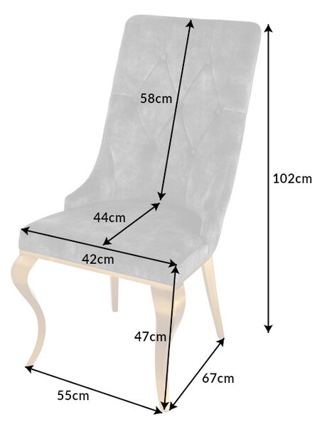 Designová židle Rococo Lví hlava šedá / zlatá