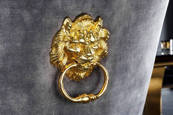 Designová židle Rococo Lví hlava šedá / zlatá