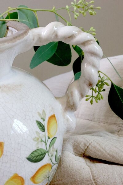 Béžový antik keramický džbán s citróny Limone Blossom - 20,5*18,5 cm - Chic Antique