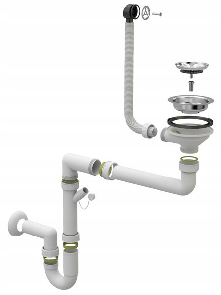 Sink Quality Crypton 60, kuchyňský granitový dřez 535x400x205 mm + černý sifon, bílá, SKQ-CRY.W.1KBO.60.XB