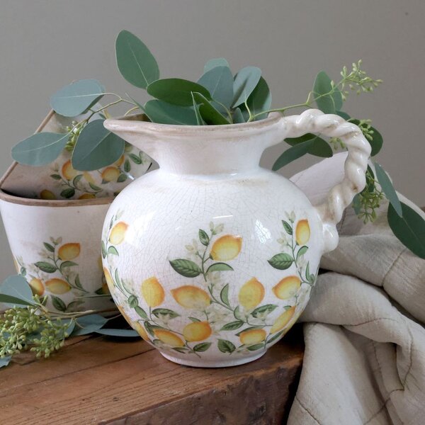 Béžový antik keramický džbán s citróny Limone Blossom - 20,5*18,5 cm - Chic Antique