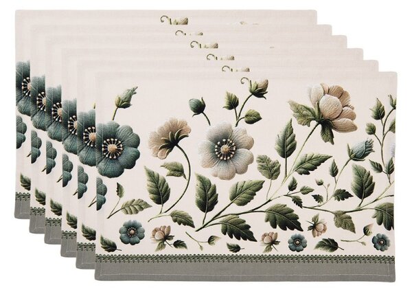 6ks béžové bavlněné prostírání s květy Gently Blooming - 48*35 cm - Clayre & Eef
