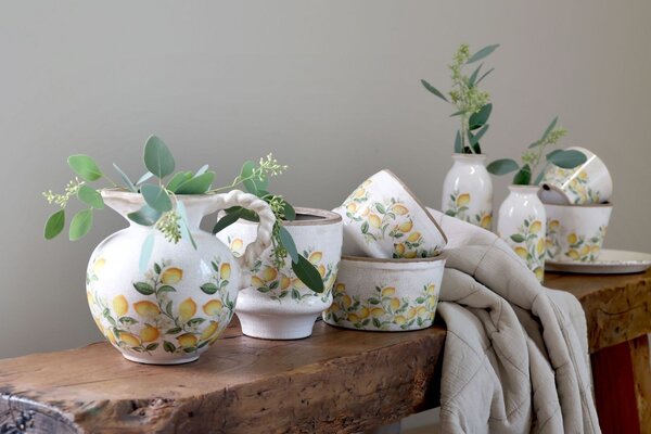 Béžový antik keramický džbán s citróny Limone Blossom - 20,5*18,5 cm - Chic Antique