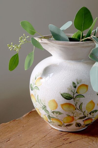 Béžový antik keramický džbán s citróny Limone Blossom - 20,5*18,5 cm - Chic Antique