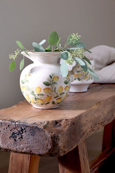 Béžový antik keramický džbán s citróny Limone Blossom - 20,5*18,5 cm - Chic Antique