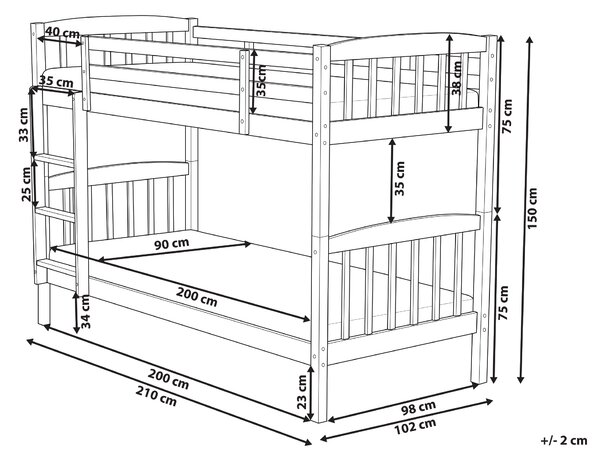 Patrová postel Borovicové dřevo REVIN 90 x 200 cm Bílá